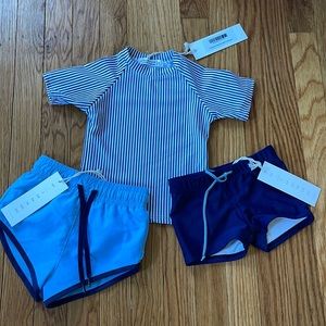 NWOT Minnow swim rash guard, brief, & boardie shorts - Size 1